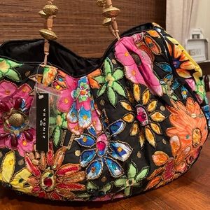 ZINGARA Bohemian Embellished Tote Bag with Bamboo Handle